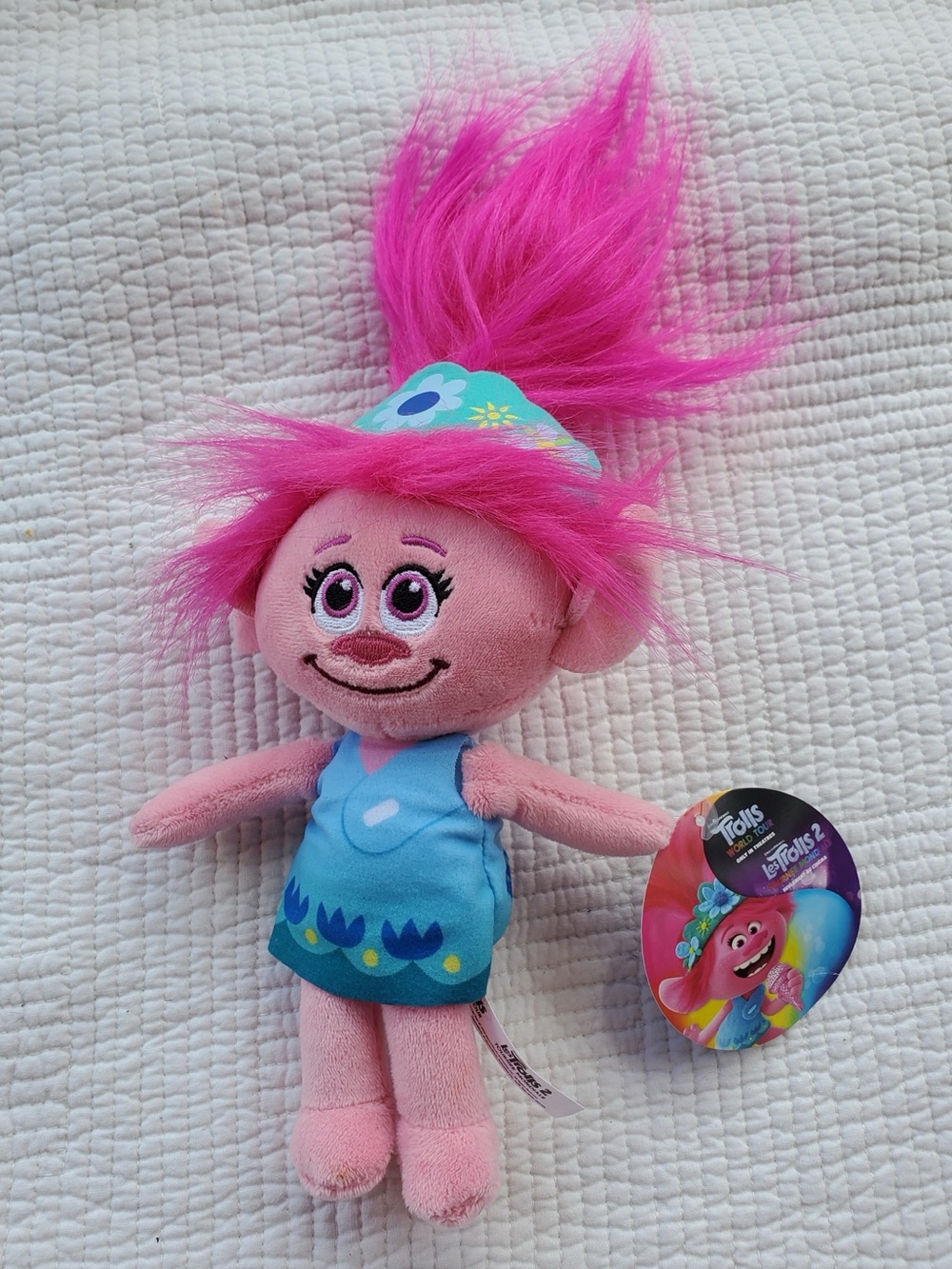 DreamWorks Trolls World Tour Poppy Plush - Bright Pink Hair, Blue Dress